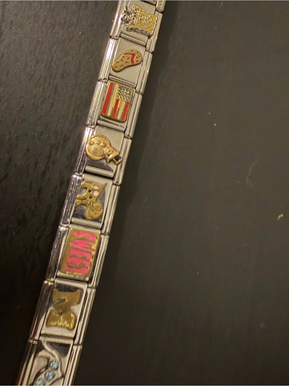 Silver-Tone Italian Link Charm Bracelet with Multicolor Accents